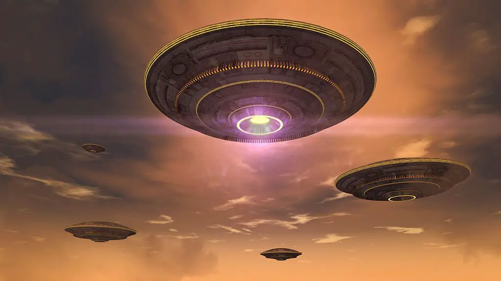Unidentified flying object. Futuristic spaceship.